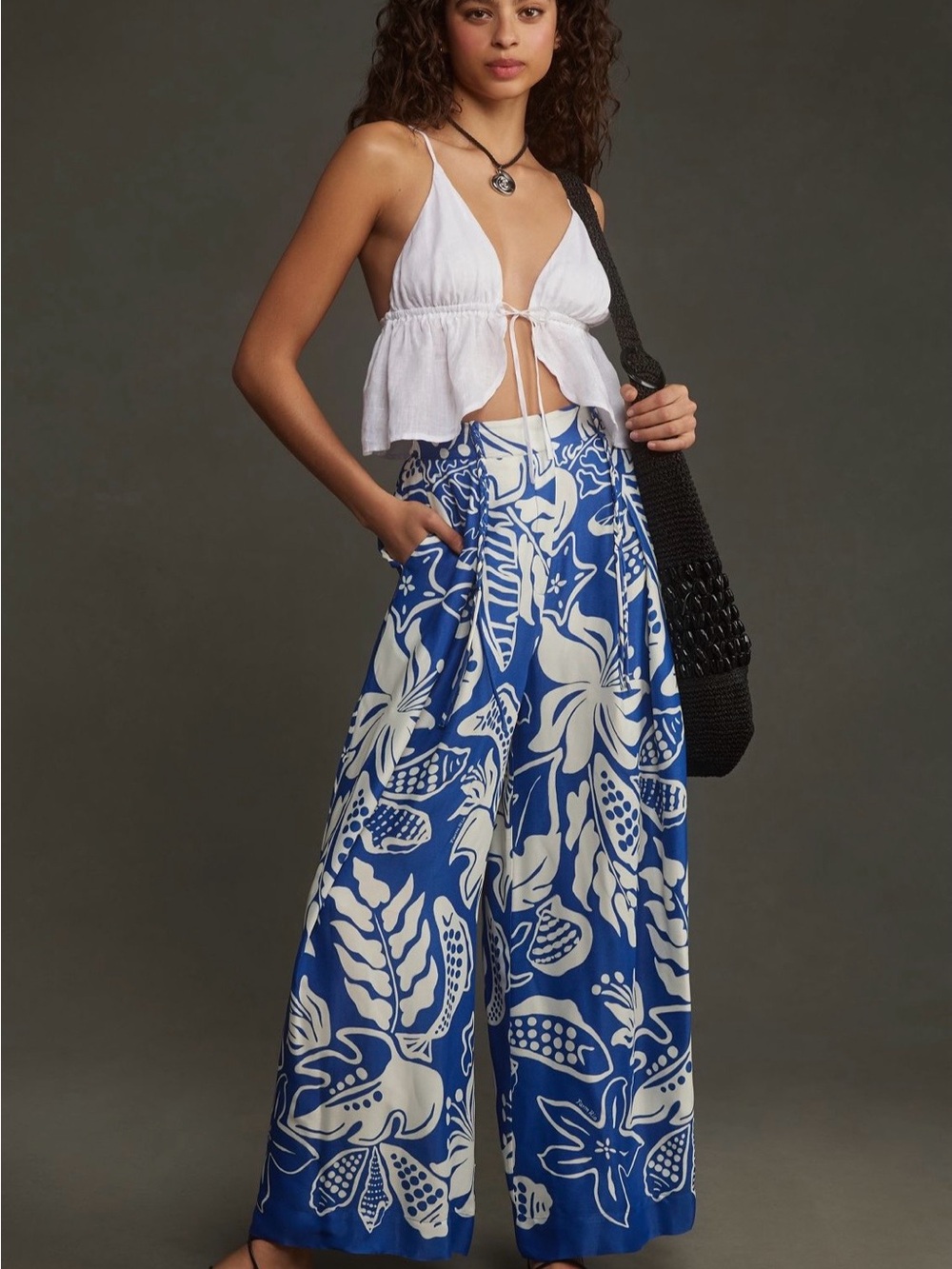 Farm RIO Wide-Leg Blue & White Floral Palazzo Pants